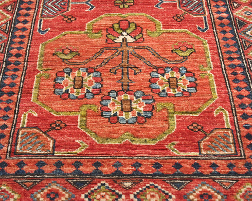 13 Ft Rusty Red Ersari Afghan Hand Knotted Veg Dye Wool Runner Rug